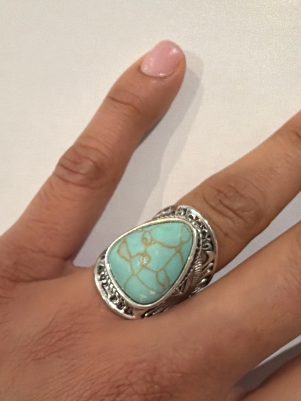 Turquoise Stone Silver Ring - Teal Blue Statement Ring